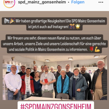 Screenshot des ersten Instagram Posts der SPD Gonsenheim. Er zeigt ein Foto des Vorstands.