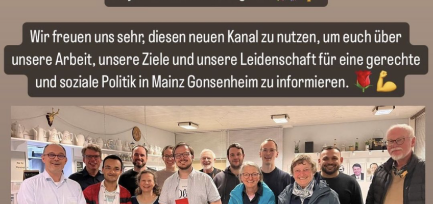 Screenshot des ersten Instagram Posts der SPD Gonsenheim. Er zeigt ein Foto des Vorstands.