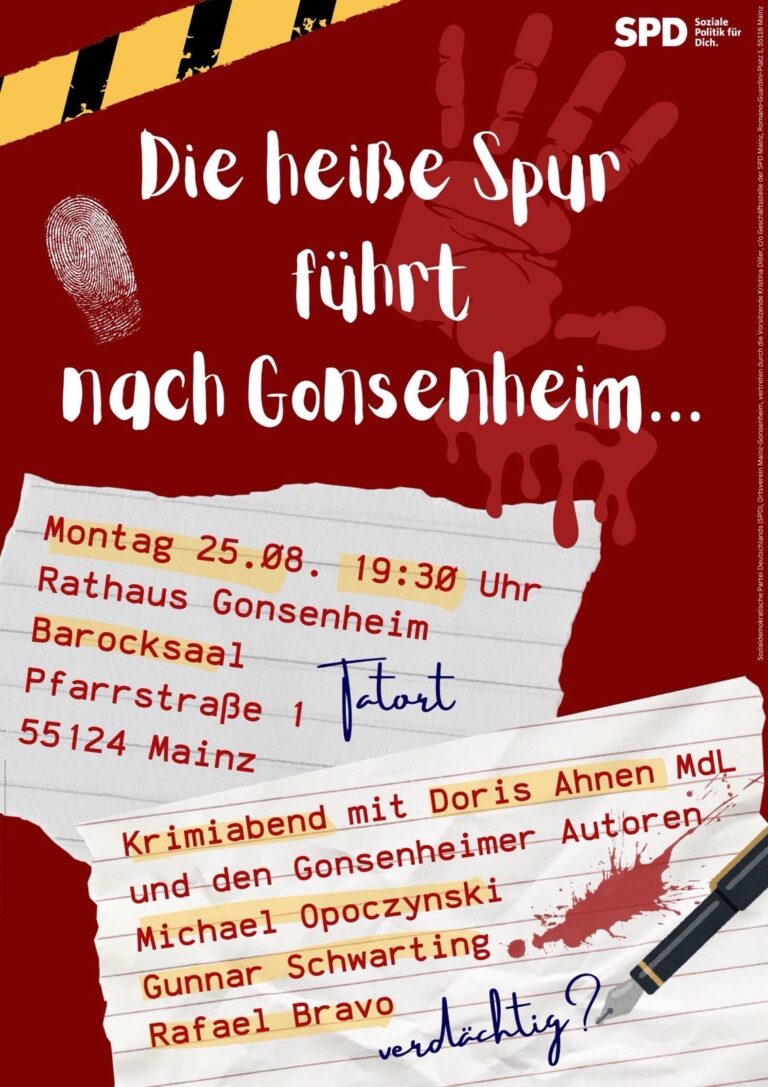 Die heiße Spur führt nach Gonsenheim – Krimi-Abend im Rahmen der Woche der Mainzer SPD